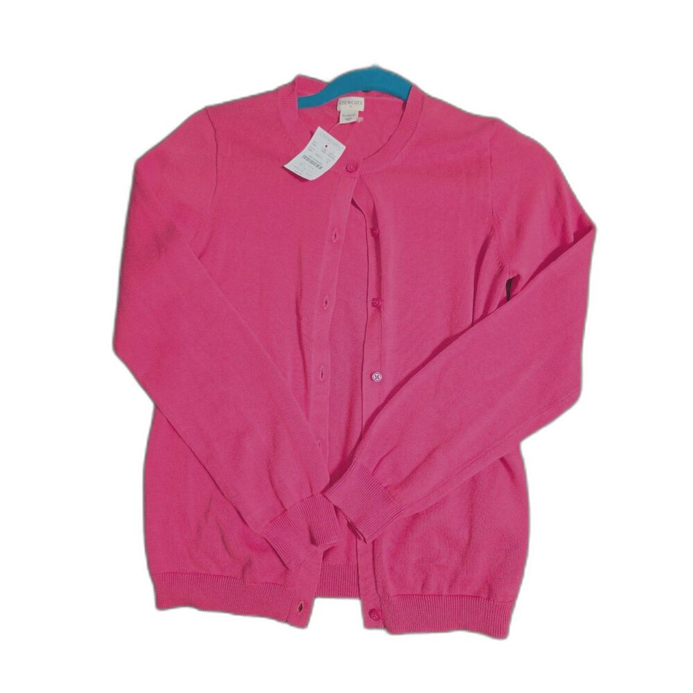 NWT Crewcuts J.Crew Girls Casey Cardigan XL 12/14 Hot Pink Cotton Knit